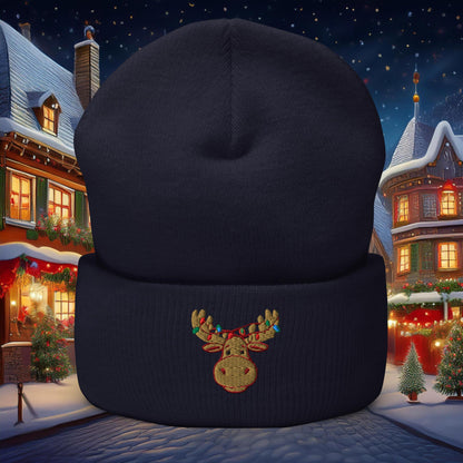 Festive Moose Cuffed Beanie