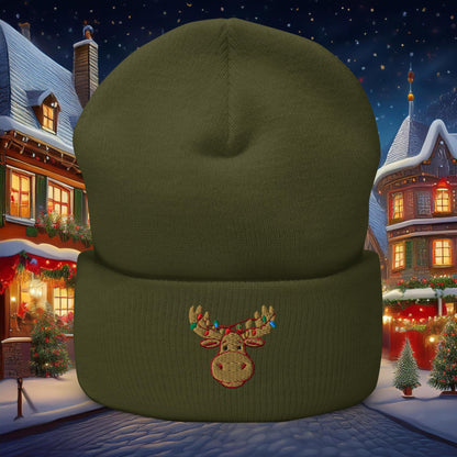 Festive Moose Cuffed Beanie
