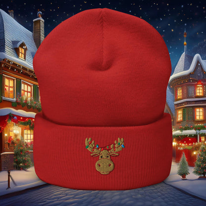 Festive Moose Cuffed Beanie