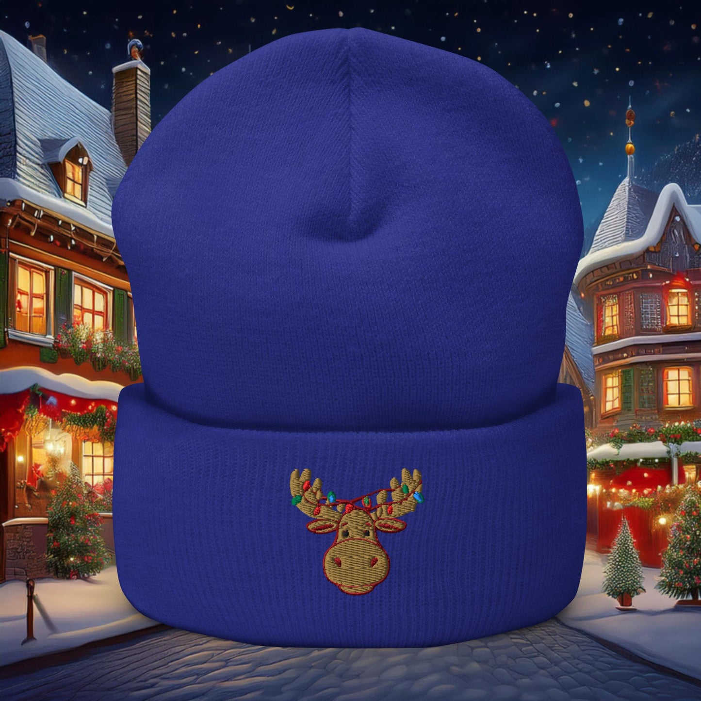 Festive Moose Cuffed Beanie