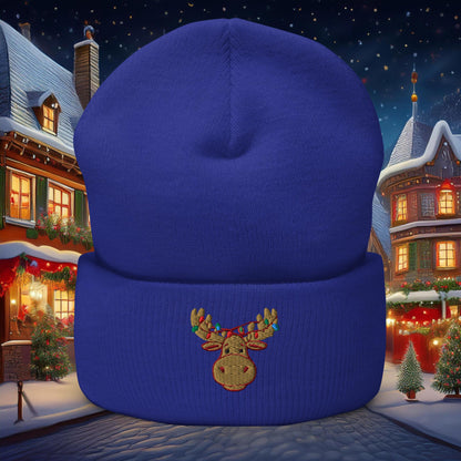 Festive Moose Cuffed Beanie