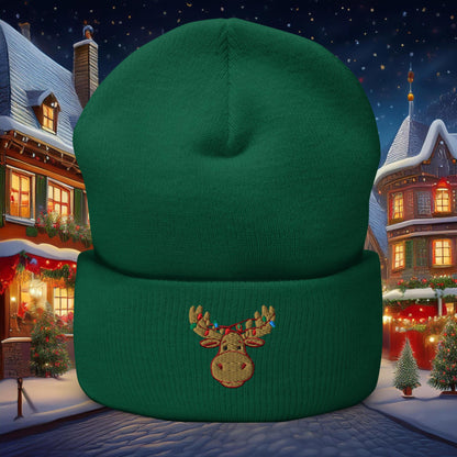 Festive Moose Cuffed Beanie